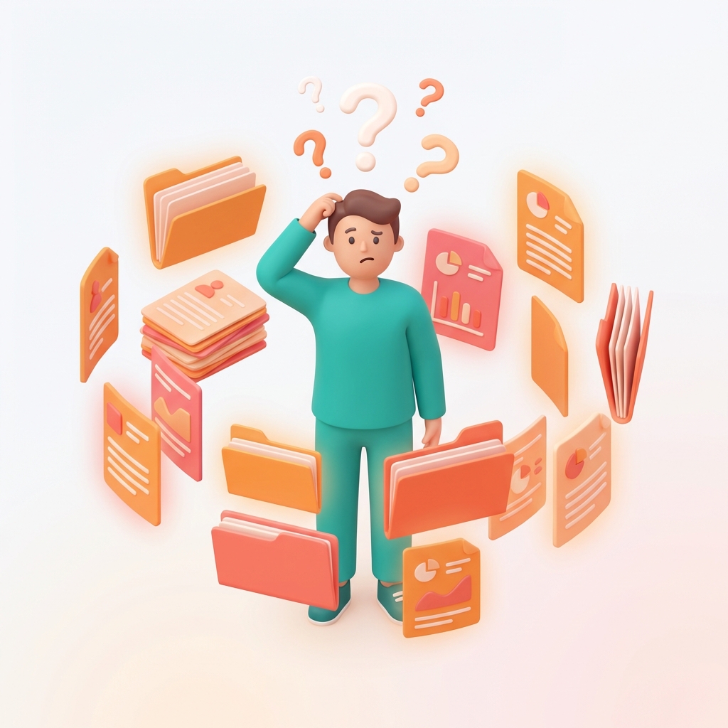 Persona confundida con documentos médicos